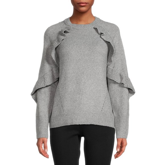 Time And Tru womens ruffle sweater gray L (12-14) Metallic Knit W-335 - Picture 1 of 5